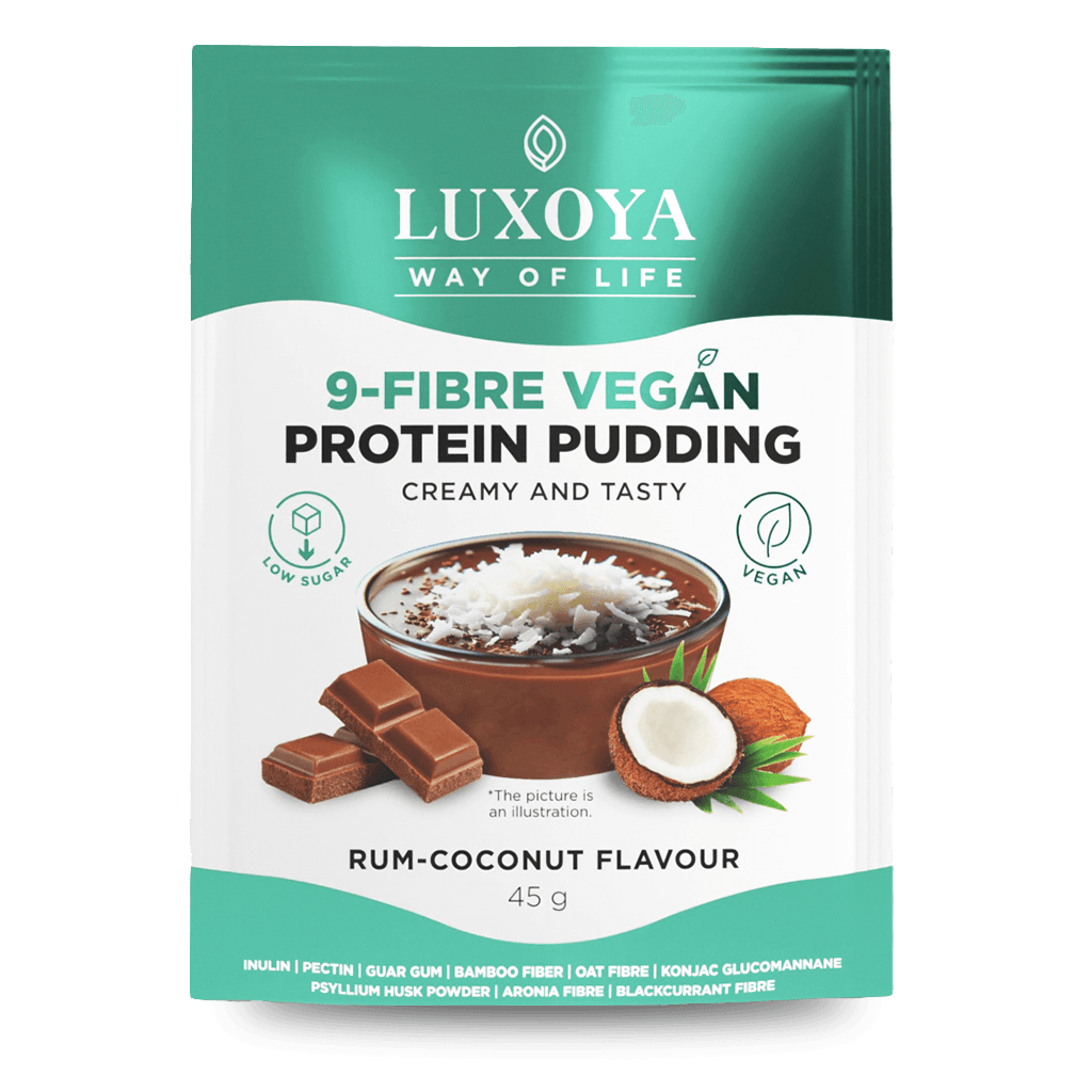 9-FIBRE VEGAN PROTEIN PUDDING - VEGÁN FEHÉRJÉT TARTALMAZÓ ROSTPUDING 9 FÉLE NÖVÉNYI ROSTTAL 45 g - Rumos-kókuszos csokoládé ízű