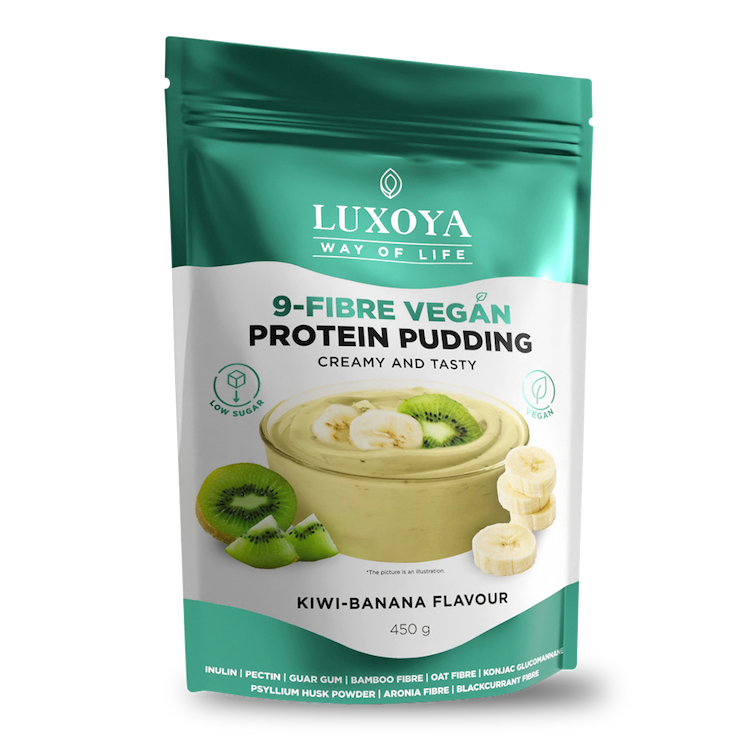 9-FIBRE VEGAN PROTEIN PUDDING - VEGÁN FEHÉRJÉT TARTALMAZÓ ROSTPUDING 9 FÉLE NÖVÉNYI ROSTTAL 450 g - Kivi-banán ízű