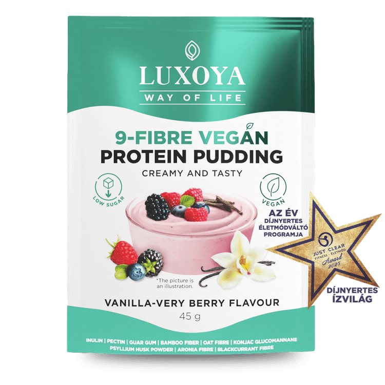 9-FIBRE VEGAN PROTEIN PUDDING - VEGÁN FEHÉRJÉT TARTALMAZÓ ROSTPUDING 9 FÉLE NÖVÉNYI ROSTTAL 45 g - Vanília-erdei gyümölcs ízű