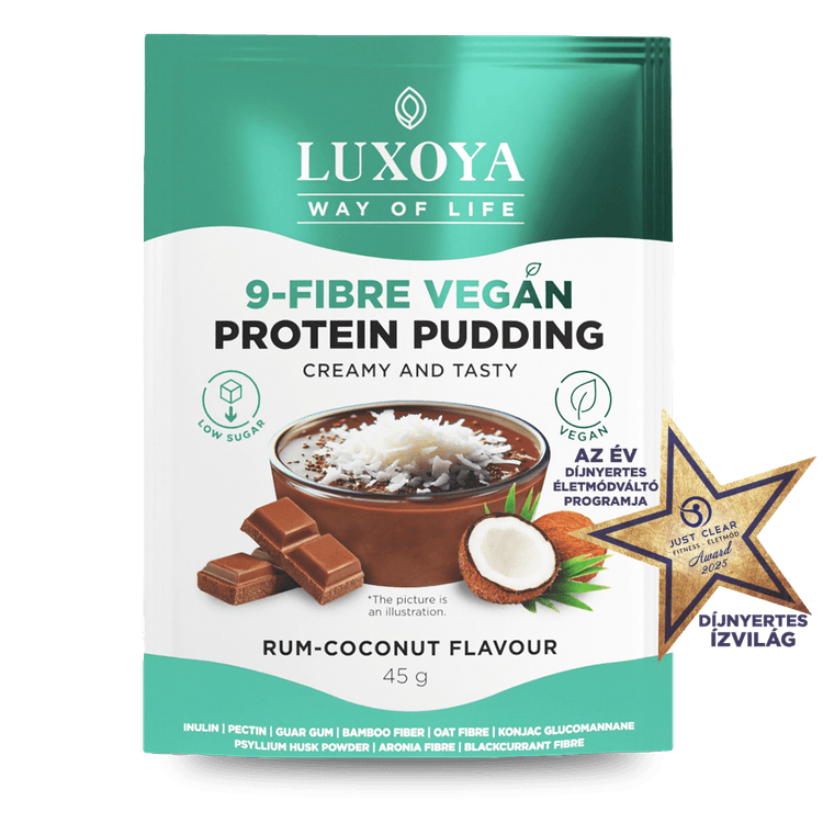 9-FIBRE VEGAN PROTEIN PUDDING - VEGÁN FEHÉRJÉT TARTALMAZÓ ROSTPUDING 9 FÉLE NÖVÉNYI ROSTTAL 45 g - Rumos-kókuszos csokoládé ízű
