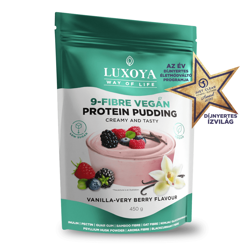 9-FIBRE VEGAN PROTEIN PUDDING - VEGÁN FEHÉRJÉT TARTALMAZÓ ROSTPUDING 9 FÉLE NÖVÉNYI ROSTTAL 450 g - Vanília-erdei gyümölcs ízű
