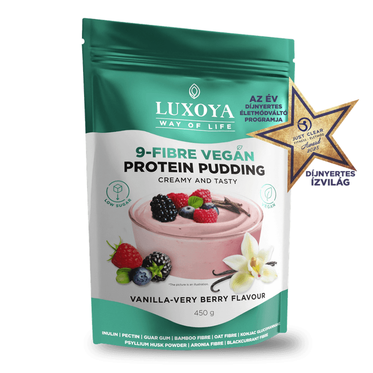 9-FIBRE VEGAN PROTEIN PUDDING - VEGÁN FEHÉRJÉT TARTALMAZÓ ROSTPUDING 9 FÉLE NÖVÉNYI ROSTTAL 450 g - Vanília-erdei gyümölcs ízű