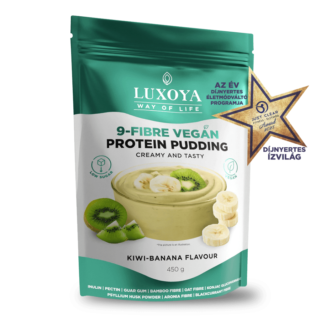 9-FIBRE VEGAN PROTEIN PUDDING - VEGÁN FEHÉRJÉT TARTALMAZÓ ROSTPUDING 9 FÉLE NÖVÉNYI ROSTTAL 450 g - Kivi-banán ízű