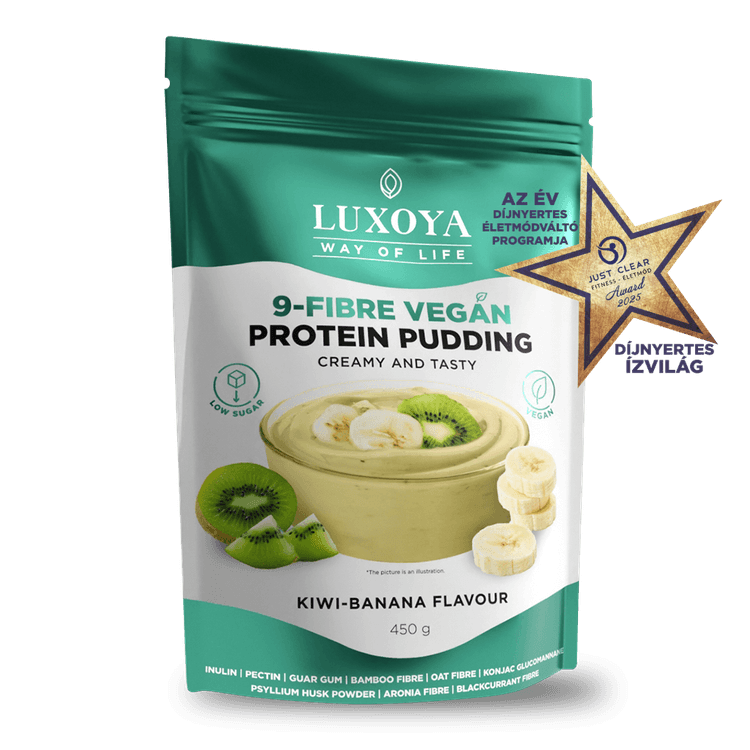 9-FIBRE VEGAN PROTEIN PUDDING - VEGÁN FEHÉRJÉT TARTALMAZÓ ROSTPUDING 9 FÉLE NÖVÉNYI ROSTTAL 450 g - Kivi-banán ízű