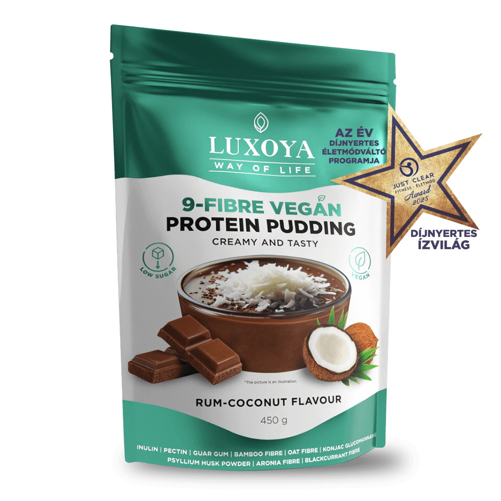 9-FIBRE VEGAN PROTEIN PUDDING - VEGÁN FEHÉRJÉT TARTALMAZÓ ROSTPUDING 9 FÉLE NÖVÉNYI ROSTTAL 450 g  Rumos-kókuszos csokoládé ízű