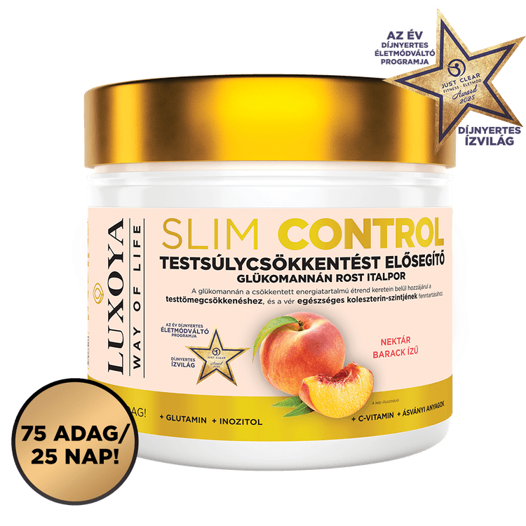 Slim Control - Testsúlycsökkentést elősegítő glükomannán rost italpor – Barack Nektár ízű - 300g