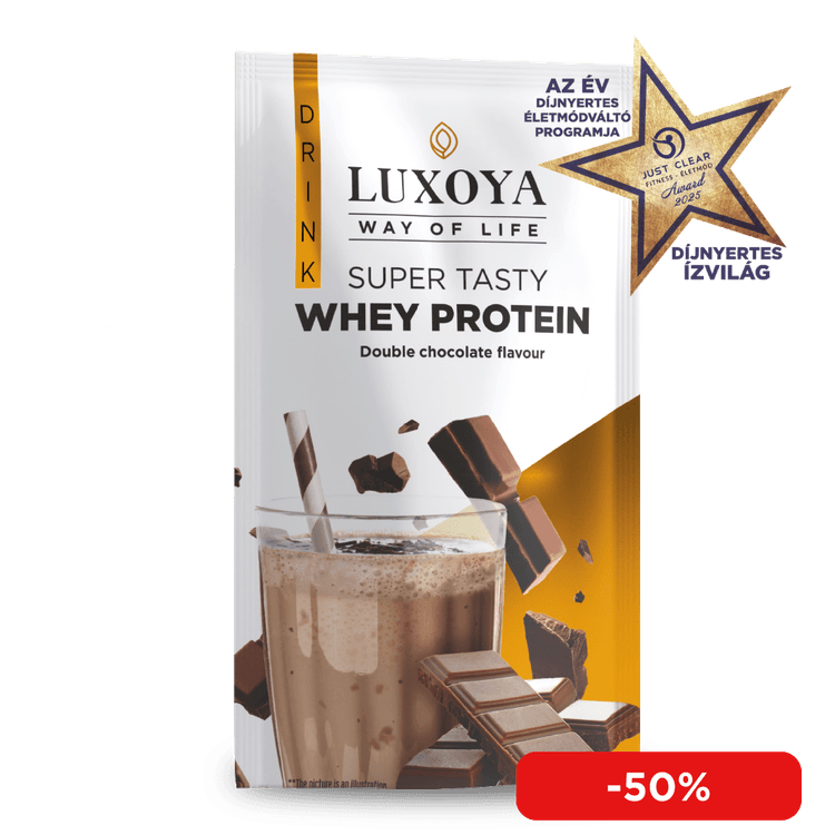 SUPER TASTY WHEY PROTEIN - PRÉMIUM TEJSAVÓ FEHÉRJE ITALPOR 30 g - Dupla csokoládé ízű - VALÓDI CSOKIDARABOKKAL!