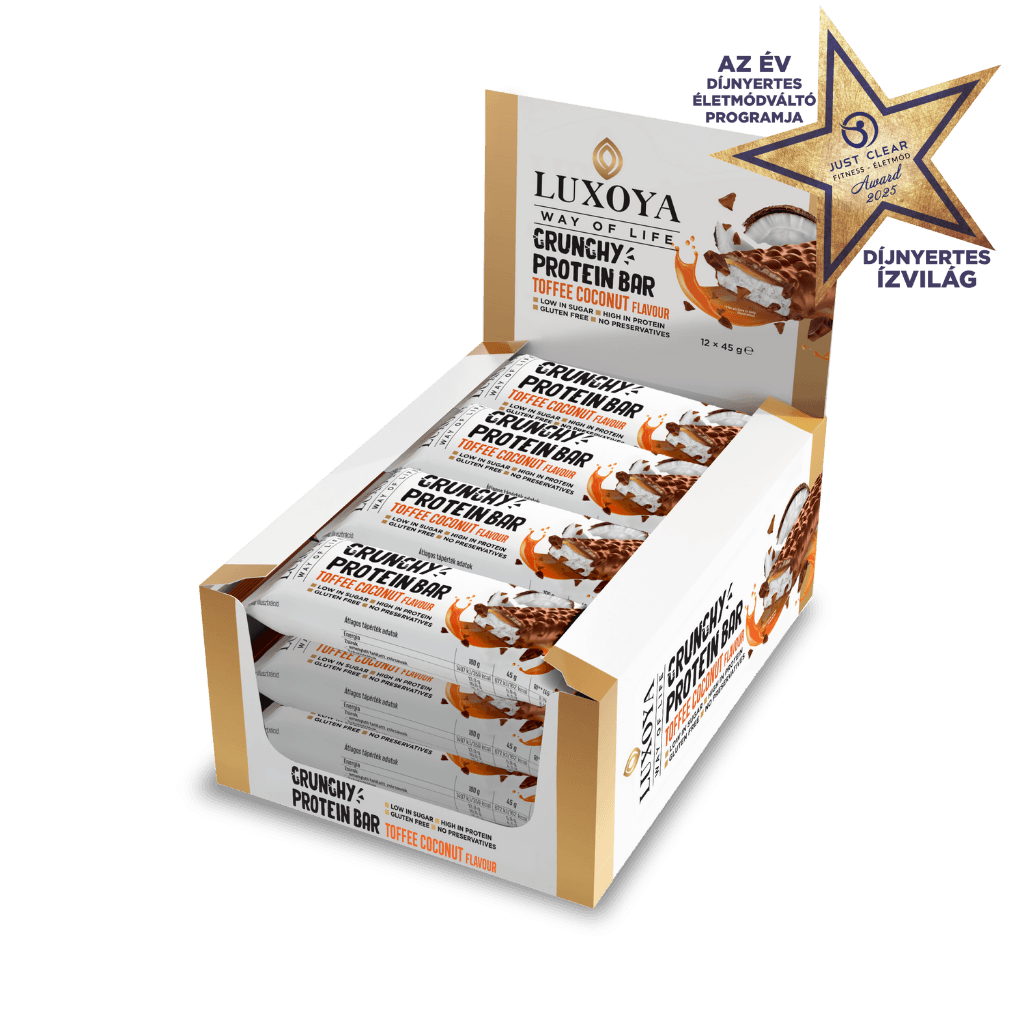 CRUNCHY PROTEIN BAR - ROPPANÓS FEHÉRJE SZELET 12x45g - Karamella Kókusz ízű