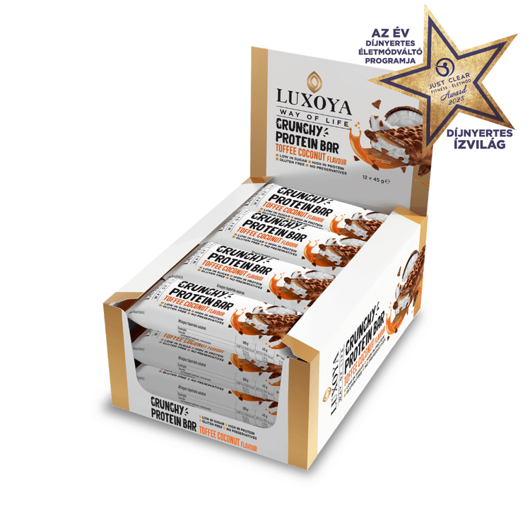 CRUNCHY PROTEIN BAR - ROPPANÓS FEHÉRJESZELET 12x45g - Karamella Kókusz ízű