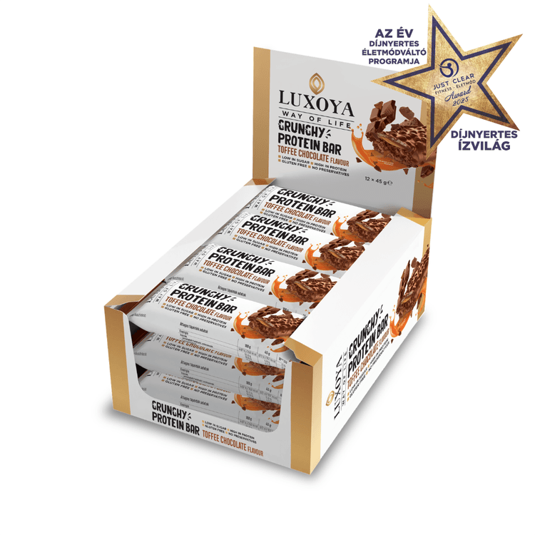 CRUNCHY PROTEIN BAR - ROPPANÓS FEHÉRJESZELET 12x45g - Karamella Csokoládé ízű