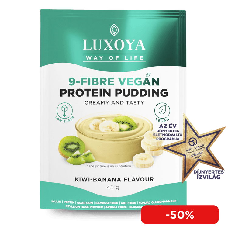 9-FIBRE VEGAN PROTEIN PUDDING - VEGÁN FEHÉRJÉT TARTALMAZÓ ROSTPUDING 9 FÉLE NÖVÉNYI ROSTTAL 45 g - Kivi-banán ízű