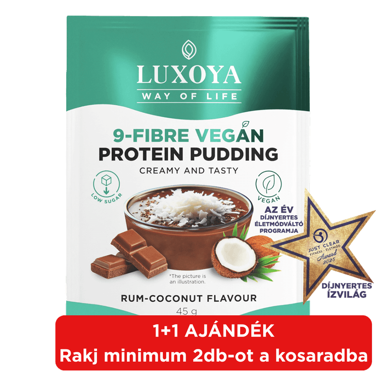 9-FIBRE VEGAN PROTEIN PUDDING - VEGÁN FEHÉRJÉT TARTALMAZÓ ROSTPUDING 9 FÉLE NÖVÉNYI ROSTTAL 45 g - Rumos-kókuszos csokoládé ízű