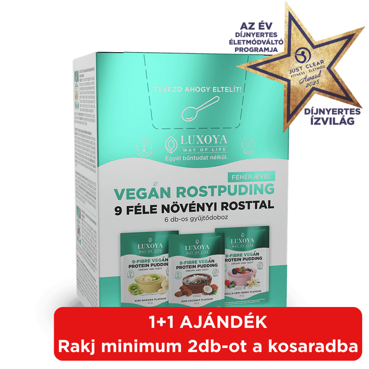 9-FIBRE VEGAN PROTEIN PUDDING - VEGÁN FEHÉRJÉT TARTALMAZÓ ROSTPUDING 9 FÉLE NÖVÉNYI ROSTTAL - Gyűjtődoboz 6x45 g (2x3 íz)