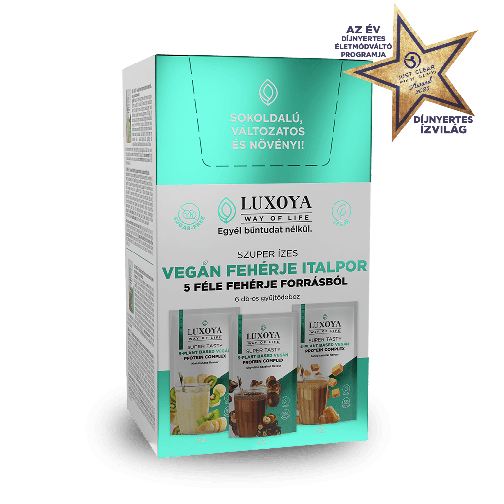 SUPER TASTY 5-PLANT BASED VEGAN PROTEIN COMPLEX - 5 FÉLE NÖVÉNYI FEHÉRJEFORRÁST TARTALMAZÓ VEGÁN FEHÉRJE ITALPOR Gyűjtődoboz 6x30 g (2x3 íz)