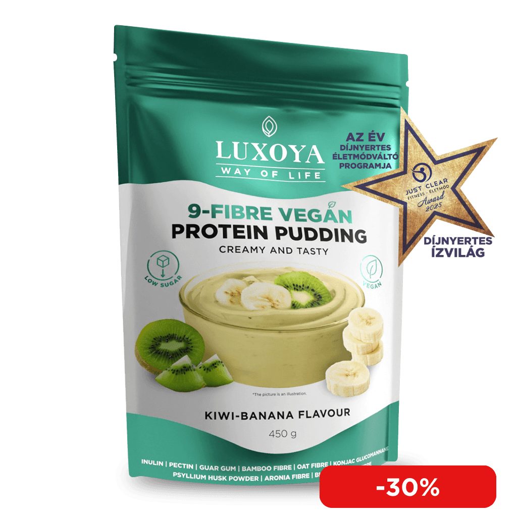 9-FIBRE VEGAN PROTEIN PUDDING - VEGÁN FEHÉRJÉT TARTALMAZÓ ROSTPUDING 9 FÉLE NÖVÉNYI ROSTTAL 450 g - Kivi-banán ízű