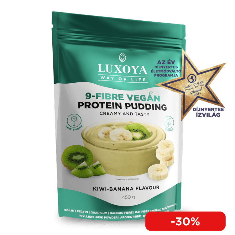 9-FIBRE VEGAN PROTEIN PUDDING - VEGÁN FEHÉRJÉT TARTALMAZÓ ROSTPUDING 9 FÉLE NÖVÉNYI ROSTTAL 450 g - Kivi-banán ízű