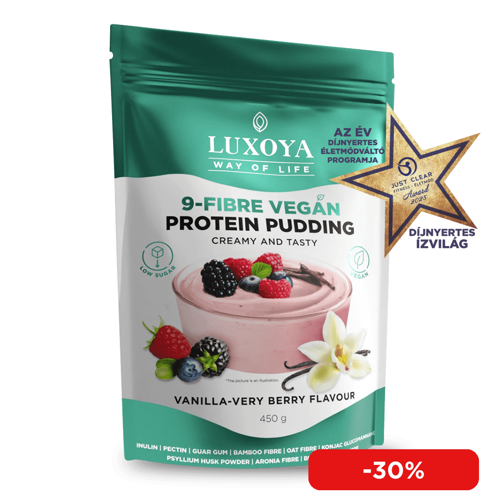 9-FIBRE VEGAN PROTEIN PUDDING - VEGÁN FEHÉRJÉT TARTALMAZÓ ROSTPUDING 9 FÉLE NÖVÉNYI ROSTTAL 450 g - Vanília-erdei gyümölcs ízű