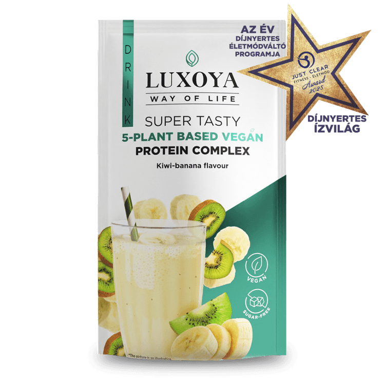 SUPER TASTY 5-PLANT BASED VEGAN PROTEIN COMPLEX - 5 FÉLE NÖVÉNYI FEHÉRJEFORRÁST TARTALMAZÓ VEGÁN FEHÉRJE ITALPOR 30 g - Kivi-banán ízű