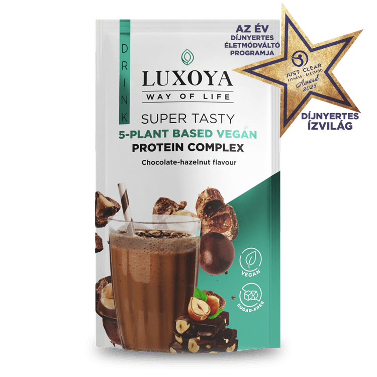 SUPER TASTY 5-PLANT BASED VEGAN PROTEIN COMPLEX - 5 FÉLE NÖVÉNYI FEHÉRJEFORRÁST TARTALMAZÓ VEGÁN FEHÉRJE ITALPOR 30 g - Csokoládé-mogyoró ízű