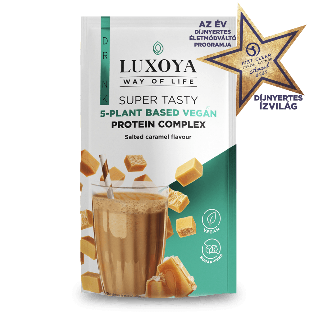 SUPER TASTY 5-PLANT BASED VEGAN PROTEIN COMPLEX - 5 FÉLE NÖVÉNYI FEHÉRJEFORRÁST TARTALMAZÓ VEGÁN FEHÉRJE ITALPOR 30 g - Sós karamella ízű