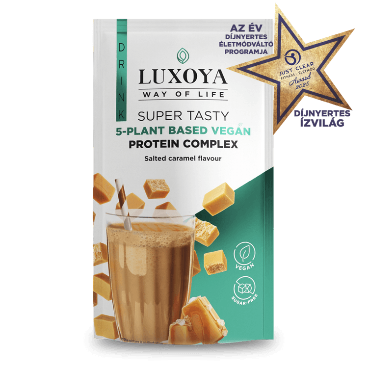 SUPER TASTY 5-PLANT BASED VEGAN PROTEIN COMPLEX - 5 FÉLE NÖVÉNYI FEHÉRJEFORRÁST TARTALMAZÓ VEGÁN FEHÉRJE ITALPOR 30 g - Sós karamella ízű
