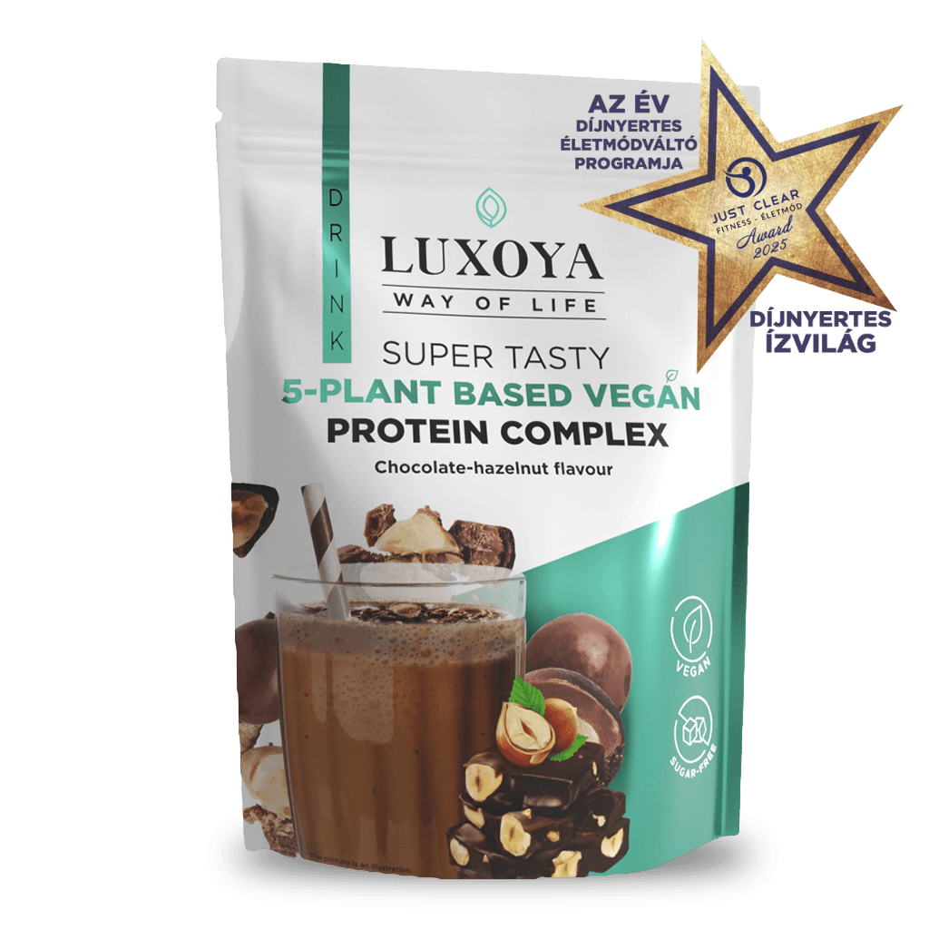 SUPER TASTY 5-PLANT BASED VEGAN PROTEIN COMPLEX - 5 FÉLE NÖVÉNYI FEHÉRJEFORRÁST TARTALMAZÓ VEGÁN FEHÉRJE ITALPOR 450 g - Csokoládé-mogyoró ízű