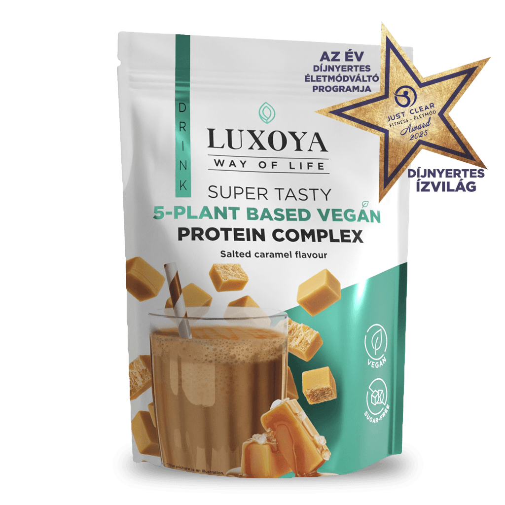SUPER TASTY 5-PLANT BASED VEGAN PROTEIN COMPLEX - 5 FÉLE NÖVÉNYI FEHÉRJEFORRÁST TARTALMAZÓ VEGÁN FEHÉRJE ITALPOR 450 g - Sós karamella ízű