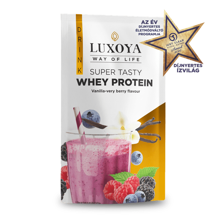 SUPER TASTY WHEY PROTEIN - PRÉMIUM TEJSAVÓ FEHÉRJE ITALPOR 30 g - Vanília-erdei gyümölcs ízű