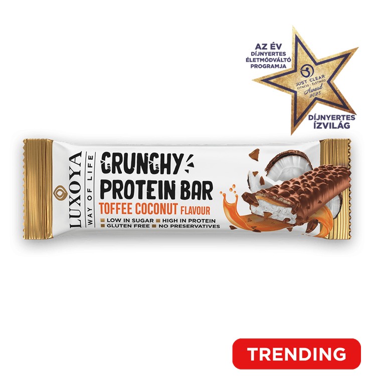CRUNCHY PROTEIN BAR - ROPPANÓS FEHÉRJESZELET 45g - Karamella Kókusz ízű