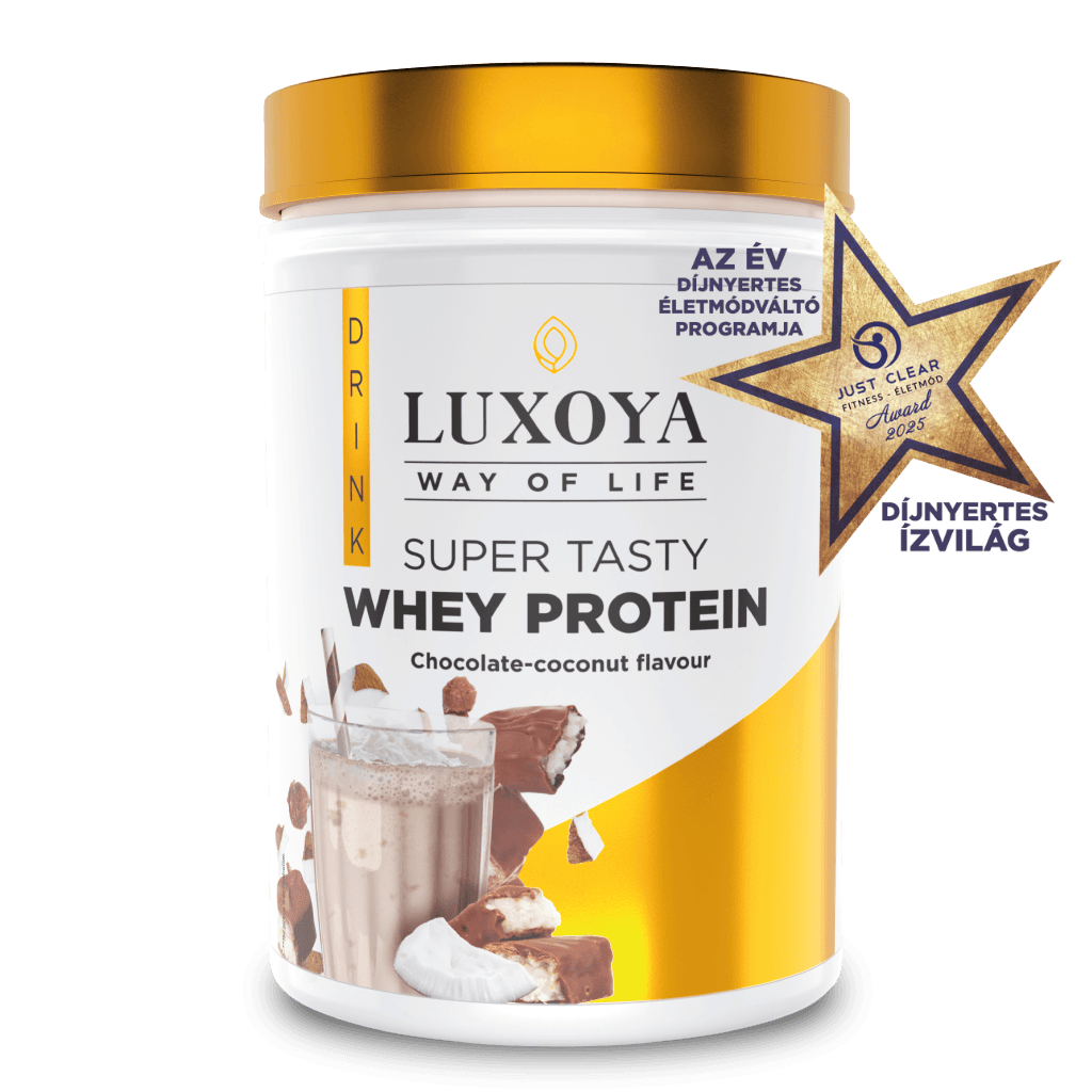 SUPER TASTY WHEY PROTEIN - PRÉMIUM FEHÉRJE ITALPOR 450 g PET - Csokoládé-kókusz ízű - VALÓDI CSOKIDARABOKKAL ÉS KÓKUSZRESZELÉKKEL!