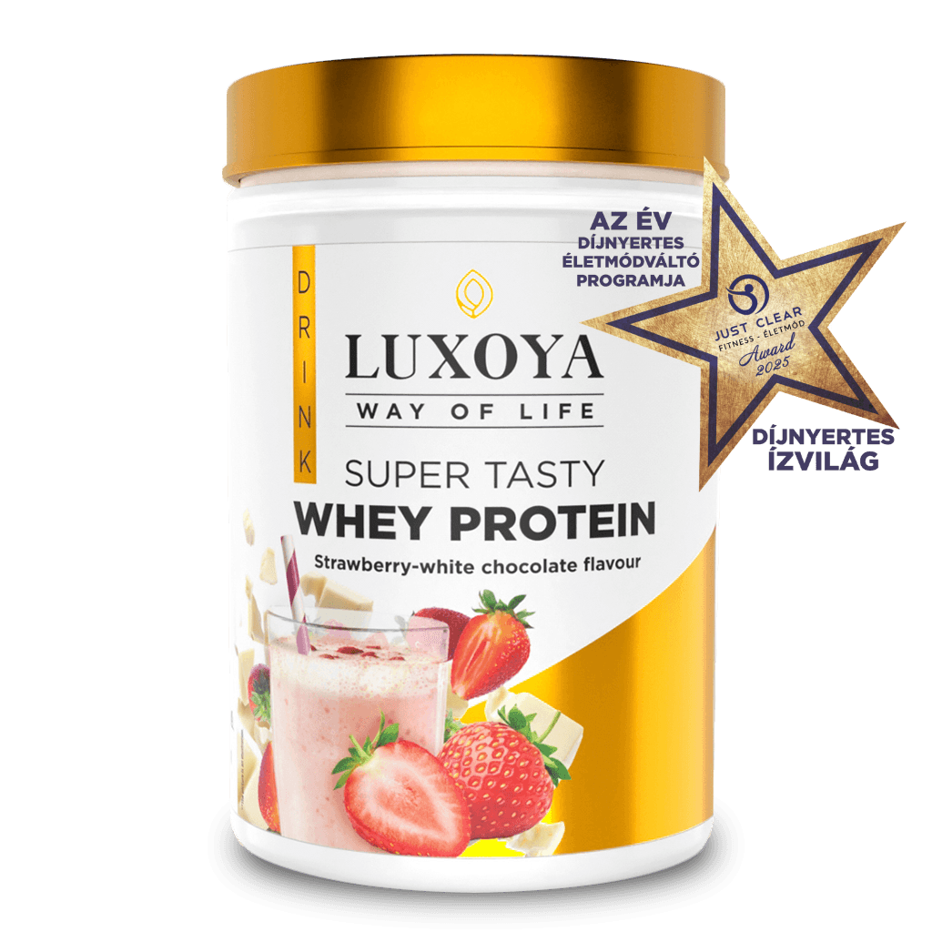 SUPER TASTY WHEY PROTEIN - PRÉMIUM FEHÉRJE ITALPOR 450 g PET - Eper-fehér csokoládé ízű VALÓDI EPERDARABOKKAL!