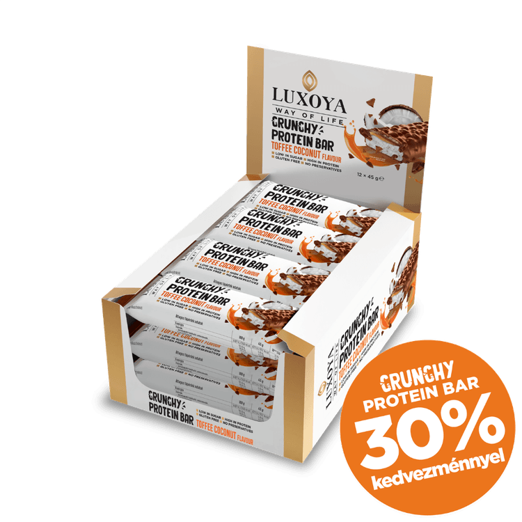 CRUNCHY PROTEIN BAR - ROPPANÓS FEHÉRJESZELET 12x45g - Karamella Kókusz ízű
