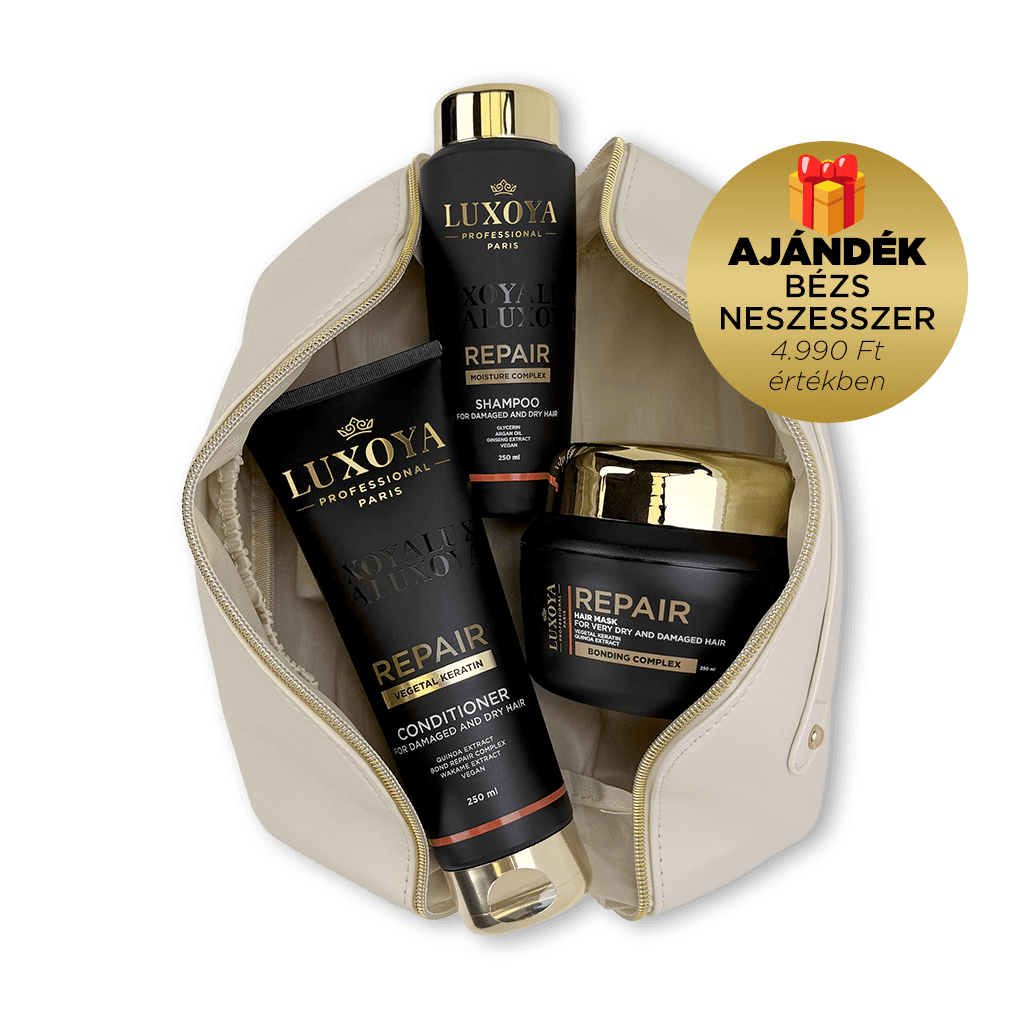 REPAIR Karácsonyi Ajándékcsomag + Ajándék Beige Neszesszer (száraz és sérült hajra)