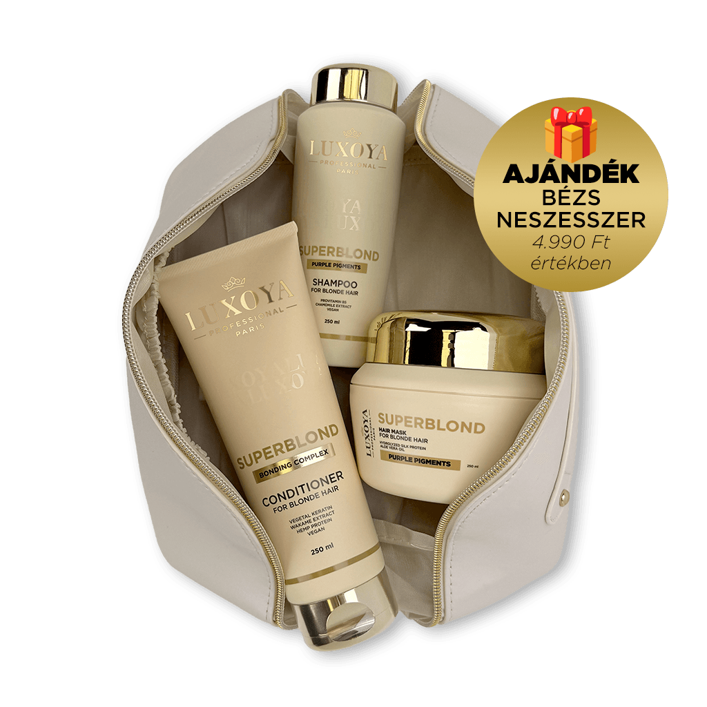 SuperBlond Karácsonyi Ajándékcsomag + Ajándék Beige Neszesszer (festett szőke hajra)