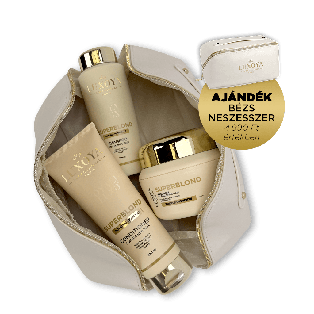 SuperBlond Ajándékcsomag + Ajándék Beige Neszesszer (festett szőke hajra)