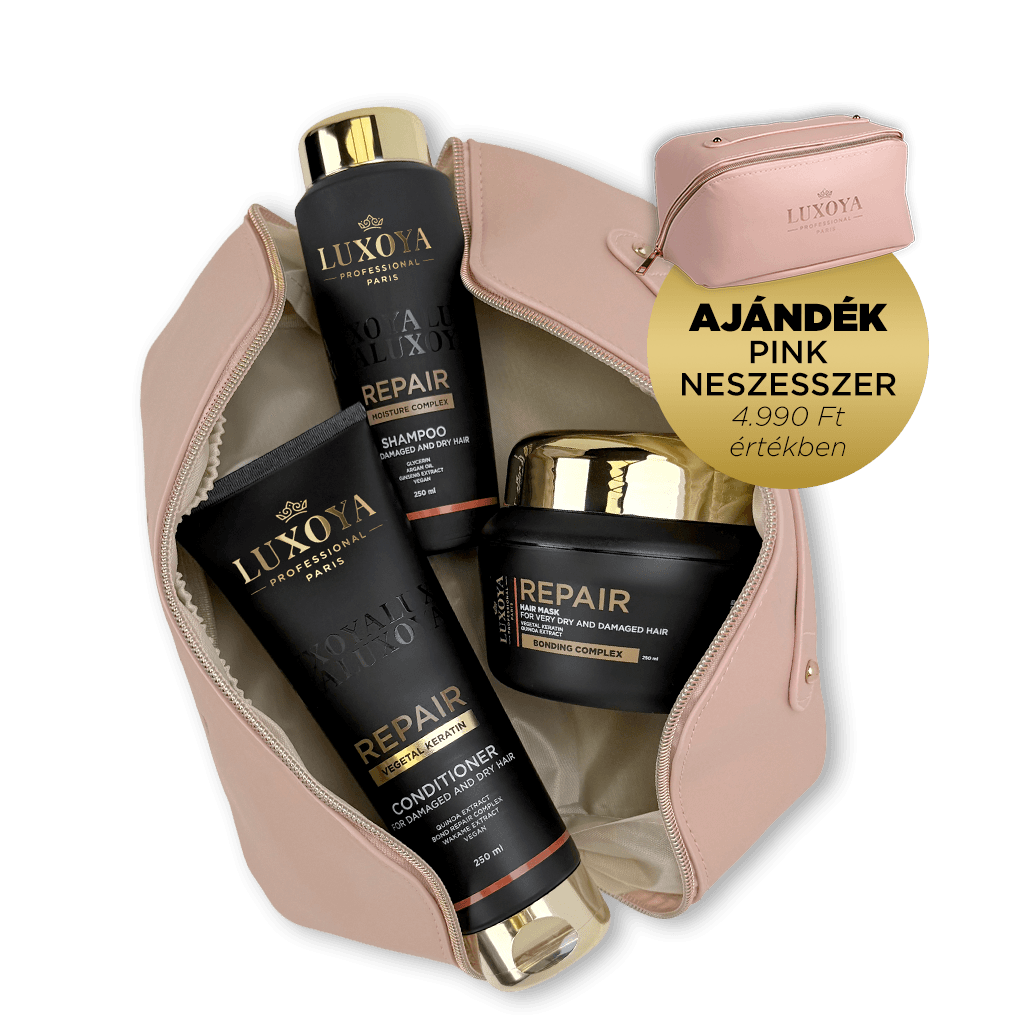 REPAIR Karácsonyi Ajándékcsomag + Ajándék Pink Neszesszer (száraz és sérült hajra)
