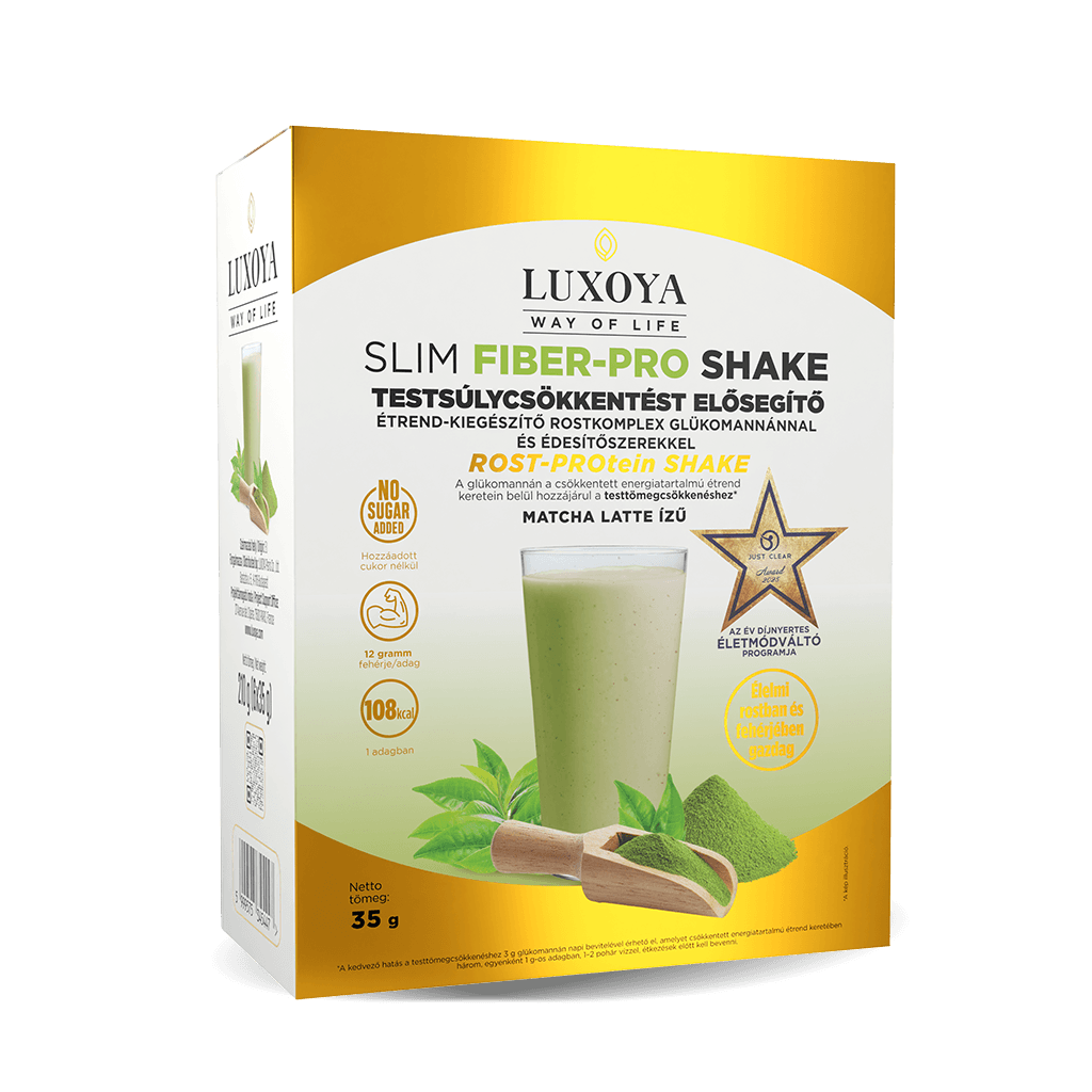Slim Fiber-Pro Shake - Matcha Latte - Testsúlycsökkentést elősegítő étrend-kiegészítő rostkomplex glükomannánnal és édesítőszerekkel - 6x35g